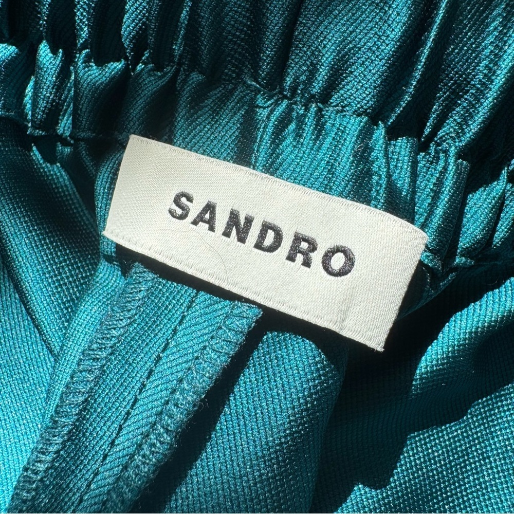 NWT Sandro Hoki Satin Silk Blend Teal Wide Leg High Waist Shorts size Small 36 - Picture 8 of 10